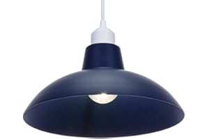 Industrial Retro Designed Matt Midnight Navy Blue Curved Metal Ceiling Pendant Light Shade | 60w Maximum | 29cm Diameter by Happy Homewares