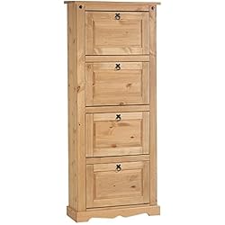IDIMEX Meuble à Chaussures Tequila avec 4 abattants Style Mexicain, Armoire à Chaussures en pin Massif Finition cirée