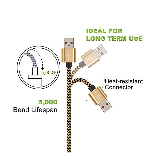 USB-Cabel, H quadratic, 1m / 3,3ft Nylon geflochtenes Android-Kabel für Smartphones, PS4 Controller und mehr (Gold) - 3