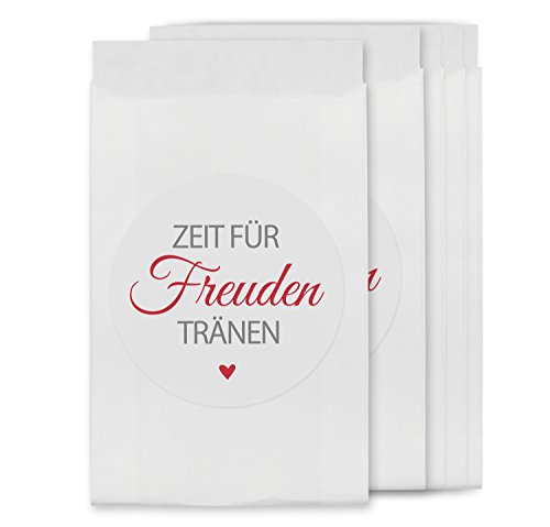 Freudentränen Set weiße Flachbeutel inklusive runde Aufkleber / Sticker als Verpackung für Freudentränen Taschentücher - TOP QUALITÄT aus Deutschland von KuschelICH (50 Stk)