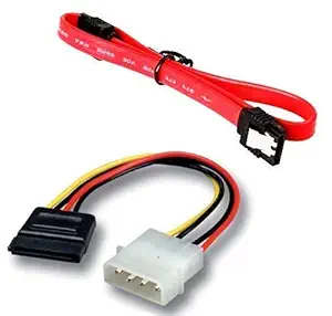 SATA III (Sata 3) Cable with Locking Latch + 4 Pin Molex to 15 Pin Power Cable Combo | (Pack of 1+1)