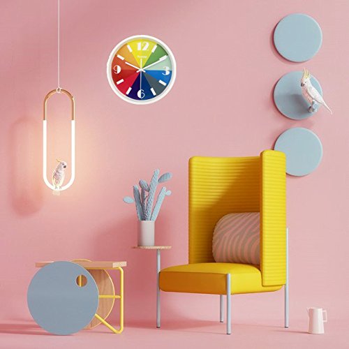 Kinderwanduhr Lautlos, Foxtop Modern Design Bunte Nostalgie Wanduhr ohne Tickgeräusche Weiß 25 cm - 9