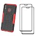 Produktbild FANFO® Huawei Honor 8X Hülle + [2 Stück] Gehärtetem Glas, TPU + PC-Kombination Faltbarer Halter Outdoor Schutzhülle + 9H Härte Displayschutzfolie Folie für Huawei Honor 8X, rot