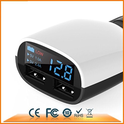 Display Car Charger Car Charger 3.4a Dual Usb Led Display with Buzzer,White