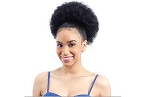 COLORFUL PANDA Colorfulpanda Queue de Cheval Extension Afro Crépus Bouclés Postiche Cheveux Naturel pour Femmes Noires Extension de Cheveux Synthétiques Avec Pince Afro Cordon Clip (Noir naturel)