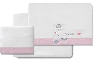 mibebestore Sabanas de Invierno CORALINA Extrasuave Cuna 60X120 Love - (Bajera+encimera+Funda Almohada) - Color: Blanco/Rosa