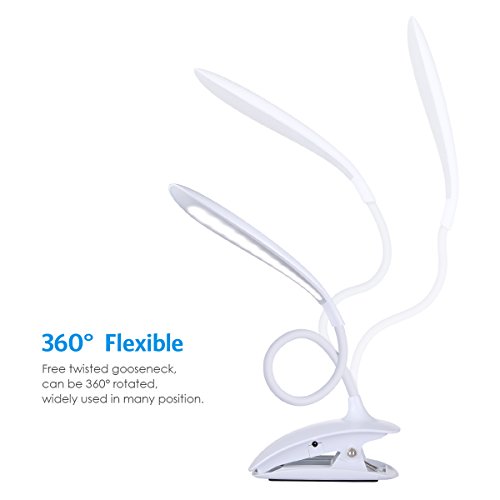 Amir LED Klemmleuchte, 16 LEDLeselampe, Buchlampe,Tischleuchte, Schreibtisch Lampe, Folding LED Tischleuchten USB Leselicht, 360 Grad Faltbare Tischlampe Licht (Weiß) - 2