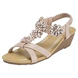 tacón bajo Mujer Diamante Correa Cruzada Punta Abierta Cuña Sandalias - Nude - UK7/EU40 - KL0445