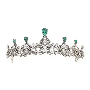Vintage Baroque Green Crystal Tiaras and Crowns Hair Jewelry Women Girls Headpiece Wedding Bridal Black Crown Hair Accessories