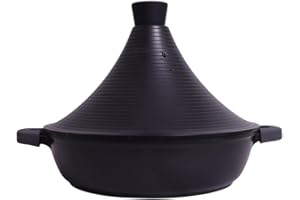 CEKA TECH Tajine Tous Feux dont Induction - Plat Tajine Marocain 28cm Marmite tajine avec Couvercle en Aluminium antiadhésif - Noir