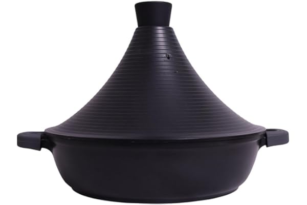 Tajine Tous Feux dont Induction - Plat Tajine Marocain 28cm Marmite tajine avec Couvercle en Aluminium antiadhésif - Noir