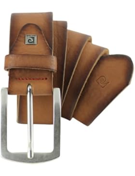 Ledergürtel Pierre Cardin , Gewaschenes Vollrindleder mit Kanteneffekt, Altsilberschließe, „P“-Logo auf der Gürtelspitze...