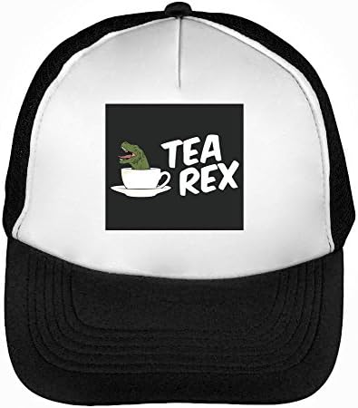 CapWorld Tea T-Rex Dinosaur Men's Baseball Trucker Cap Hat Snapback Black White