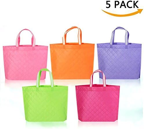UOOME Set of 5 Reusable Grocery Shopping Tote Bags Foldable Shopping Bags Non Woven Fabric Grocery Bags Convenient Shopping Travel Bags, Washable, Durable and Lightweight - 5 Assorted Colors