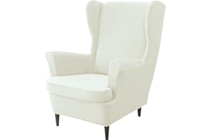 Domidekor Ohrensessel Überzug – Sesselschoner Cremefarben – Sesselbezug Stretch - Strandmon Sessel Bezug – Sesselhusse Elastisch Samt Velour Schmutzabweisend - Oeko-Tex 100