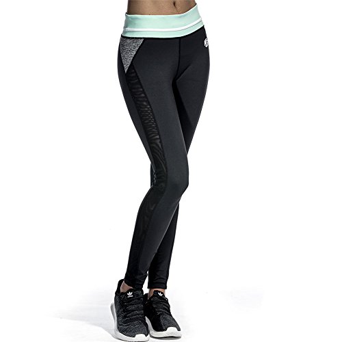 CtopoGo Pantalon de Sport Femmes Leggings Yoga pour Fitness Courir Gym Yoga Pantalon Stretch Leggings Séchage Rapide Fitness Pantalons, Noir/Vert, L 38/40 (Taille 70-74cm)