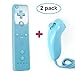 Produktbild AMGGLOBAL 2 x Nunchuck 2 x Fern Nunchuk Controller Für Nintendo WII fern WII + GRATIS SILIKON HÜLLE PINK SCHWARZ BLAU WHIE ROT Paket - Hellblau