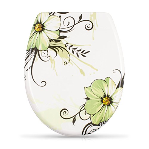 WC Sitz mit Absenkautomatik - "Blumenzauber" Design - Toilettendeckel mit Motiv aus Duroplast inkl. Montagesatz - VENKON