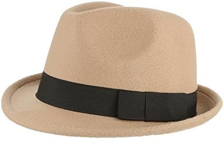 Jelord Men's Warm Wool Blend Dent Trilby Panama Fedora Gangster Hat Khaki