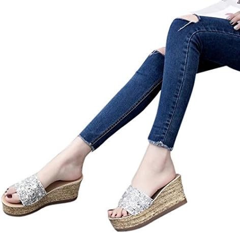 Women Summer Sandals HEHEM Glitter Platform Gladiator Casual Shoes Women Slip On Slippers Flip Flops Sandal Wedge Sandals Silver Sandals Womens Shoes Ladies Shoes Black Sandals (EU:35, Silver)