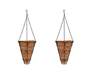 COIR GARDEN Conical Coir Basket 9 INCH with Metal Stand and Chain - Coco Flower pots(Pack of 2) Ht: 30.5 cm Dia: 23 cm