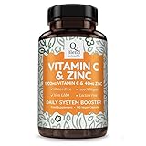 Vitamin C 1200mg & Zinc 40mg - Maintenance of Normal Immune System - 120 Vegetarian Capsules with Ascorbic Acid - Made in The UK by Nutravita