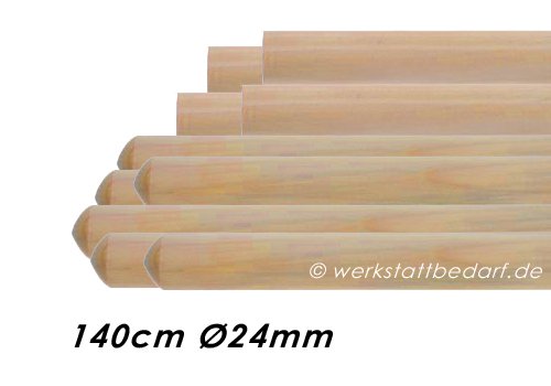 10x Besenstiele aus Kiefernholz 140cm Ø24mm, ohne Konus
