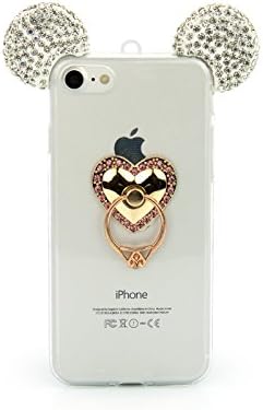 Glitter Ear Rhinestone Mouse Heart Ring Mobile-Phone-Case For iPhone 7 Plus / 8 Plus Protective Skin Luxury Soft Clear Transparent Stand Finger-Holder Smartphone Glitter Slim Cover Bling Sparkle
