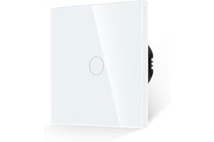 JIMEIDA Touch Light Switch 1 Gang 1 Way Tempered White Glass Panel Wall Switch and Screwless Glass Plate with LED Backlight,No Neutral Wire Required,500W,AC 240V