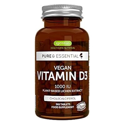 Pure & Essential Vegan Vitamin D3 1000IU, Natural Cholecalciferol from Lichen, 1-Year Supply