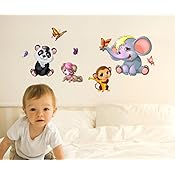 Decals Design 'Animals Cute Side including Butterflies Monkey Elephant' Wall Sticker (PVC Vinyl, 50 cm x 70 cm x 1 cm),Multicolour