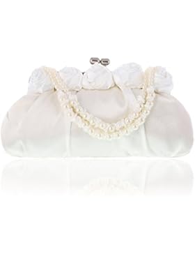 Damara® Satin Damen Blumen-Dekor Clip Abendtaschen Bankett Clutch
