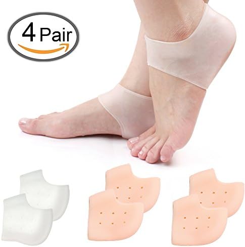 FIBOUND 4 Pairs Plantar Fasciitis Heel Cushions Foot Sleeves - Gel Heel Protector to Instantly Relieve Pain and Pressure - Efficient Remedy for Sore Feet Moisturizing Sock