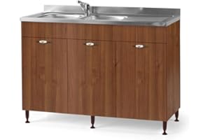 Linea Azzurra Sottolavello 120 Solo Mobile Cucina con 3 Ante in Legno Made in Italy H85xL120xP50 cm Facile da Montare (Vasca a Sinistra, Noce Antico)