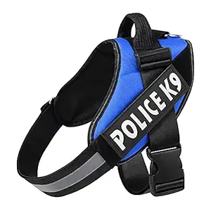 2AC Police K9 Dog Vest Harness - Reflective - Woven Polyester & Nylon, Comfy Mesh Padding, Medium, Blue