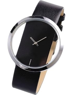 Armbanduhr - SODIAL(R) Quarz-Armbanduhr Elegantes Sport transparentes Zifferblatt Lederarmband schwarz Unisex...