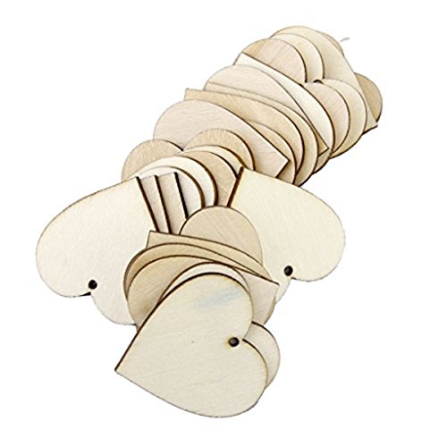 ROSENICE 25 Stück Deko Herzen Holz Hochzeit Dekoration Geschenkanhänger 40mm - 4