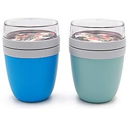 Mepal Ellipse Lot de 2 casseroles en polypropylène 500 ML PCTG Aqua/Nordic Green 11 x 11 x 15 cm