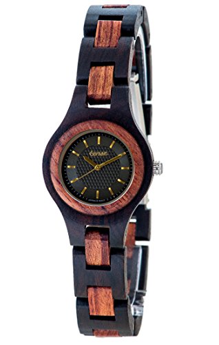 Premium Holzuhr TENSE Womens Pacific - Sandelholz/Rosenholz - schwarz/braun Damenuhr L7509DR-BG