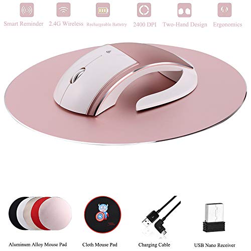 Hi-azul Ratón Inalámbrico 2.4G Ratón Ergonomía Inalámbrico Recargable Ratón Realmente Silencioso Ratón Recordatorio Inteligente (Oro Rosa)