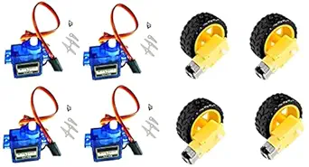 Robotbanao U4-H7PC-OABH Bo1 Duel Shaft Bo Motor 150 Rpm With Wheel, Black and Yellow+Robotbanao EAEC100100-230 Sg90 Micro Servo Motor, Blue