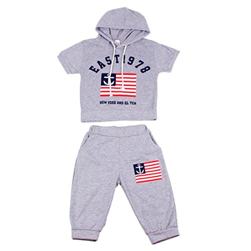 Amlaiworld New Summer Baby Boys Hooded T-shirt Pants Suits (100, Gray)