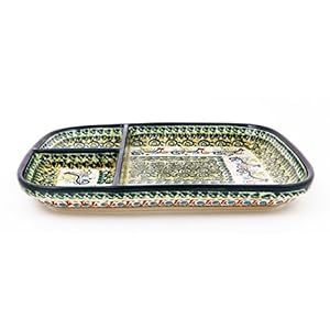 Hand-Decorated Polish Pottery Snack Plate with 3 Compartments, 25.0×21.0 cm Height 3 cm, Dekor DU163