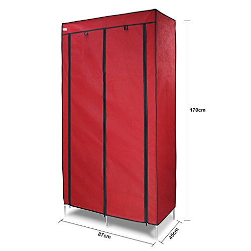 Finether Faltschrank Stoffschrank Textilschrank Faltkleiderschrank Stoffkleiderschrank Textilkleiderschrank faltbarer Kleiderschrank aus stoff mit Kleiderstange für Schlafzimmer Camping stabil 2-türig 87 x 45 x 170cm Rot - 3
