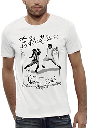 Organic Printed T-shirt V-neck white numbered – Football Vintage Style Mens Sizes S to XXL -  White - XX-Large