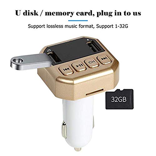 Preisvergleich Produktbild Bluetooth FM Transmitter / kabelloses Autoladegerät / TF-Karte / Bluetooth-Freisprecheinrichtung / Ein-Knopf-Bedienung / Großbild-Display / Musik abspielen / Automatisches Ausschalten,Gold