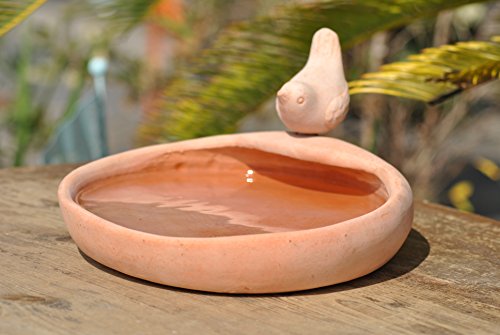 Vogelbad,Vogeltränke,Terracotta,mit kleinem Vogel,29cm - 3