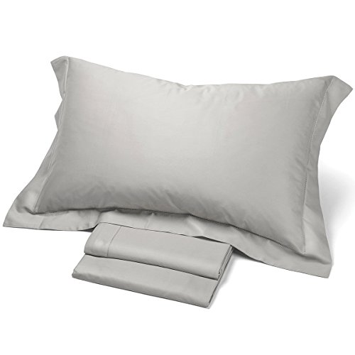 Corredo Italiano Satin® - Completo Lenzuola Matrimoniale Tinta Unita in Raso di Puro Cotone con O.G (Perla)