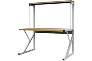 LANTUS Étagère de Cuisine sur Pieds pour Micro-Ondes Étagère métallique en Bois et Acier, avec 3 tablettes-65*54*30cm-Jaune Noyer