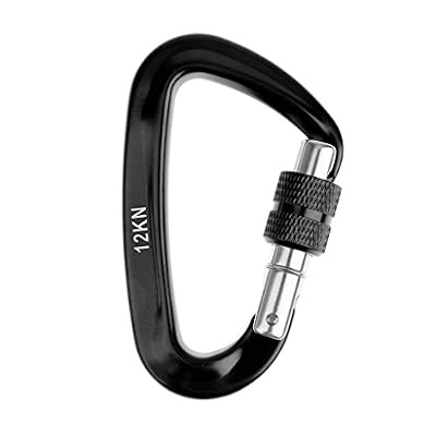 Generic 12KN Mousqueton à Vis Aluminium Forme D Crochet Boucle de Blocage pour Alpinisme Escalade Sac Hamac - Noir, Taille unique